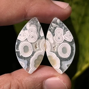 22,45 ct seltener kugelförmiger Moosachat Cabochon Paar - natürlicher indonesischer Edelstein - Bild 1 von 4