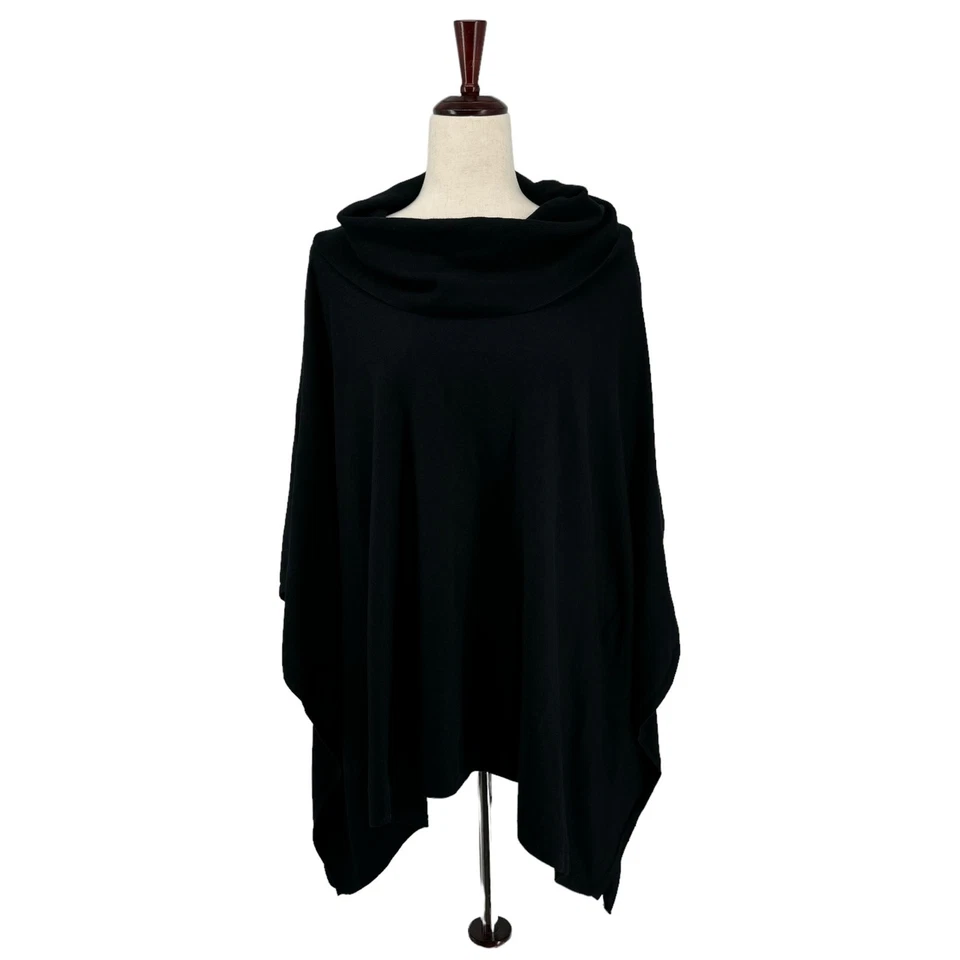 Charter Club Suéter Tejido Poncho L/XL Negro Profundo Capucha Cuello Pullover Calce Suelto Foto 1 de 4