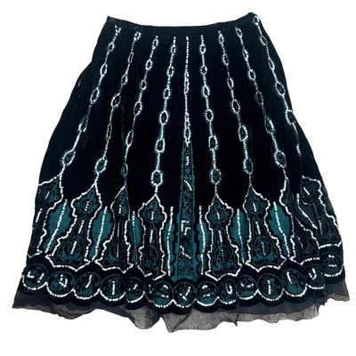 Винтажная маленькая бархатная юбка Carole размер 16 зеленая подкладка черный бархат блестки бисер - Изображение 1 из 4