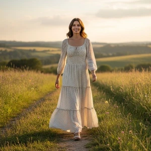 Baltic Born Maxikleid Neu mit Etikett Langarm Stufen Leopardenmuster Boho Milkmaid - Bild 1 von 14