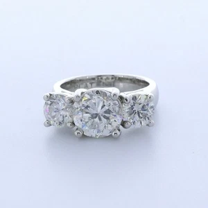 3.88ct F-SI2 Round Natural Certified Diamonds 18k Gold Classic Three Stone Ring - Picture 1 of 20