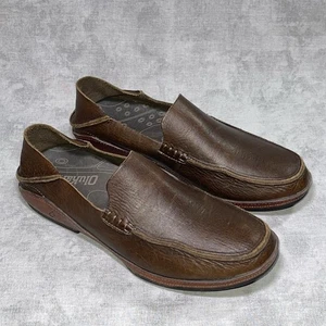 OluKai Ni’o Slip-On Loafers Men’s 9 Brown Leather Drop Heel Shoes - Picture 1 of 13