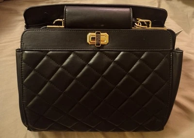 Badgley Mischka Negro Cuero Vegano Acolchado Mini Bolso de Mano y Correa Bandolera Nuevo Foto 1 de 4