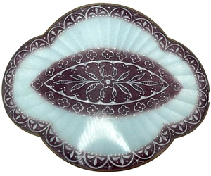 Antique Art Nouveau 900 Silver Guilloche Purple Enamel Flower Design Belt Buckle - Picture 1 of 15