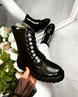 Womens Mid Calf Chelsea Boots Chunky Platform Ankle Diamante Winter Shoes Size