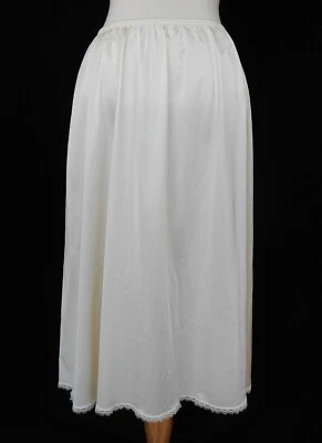 💖 VANITY FAIR размер M слоновой кости половина скольжения юбка шелковистый нейлон кружева отделки кромки - Изображение 1 из 4