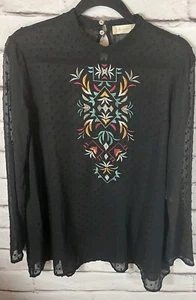 Blusa manga larga Altar'd State para mujer talla L negra/multicolor punto suizo nueva con etiquetas - Imagen 1 de 6