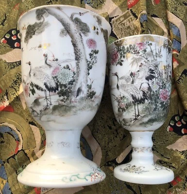 RARO PAR DE COPAS DE PORCELANA DE EXPORTACIÓN FINA KAWAMOTO MASUKICHI SETO WARE 1870 Foto 1 de 4