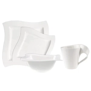 New Wave 4-teiliges Gedeck Abendessen, Salatteller, Schüssel und Becher - Premium Porc - Bild 1 von 12
