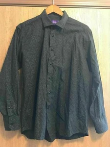 Tallia Large L Dress Shirt Button Down Long Sleeve Black/Gray Polka Dot 16.5 - Picture 1 of 12