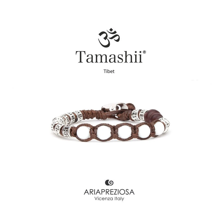 Bracciale Tamashii Tibet ruota della preghiera multifaced agata bianca e argento - Immagine 1 di 4