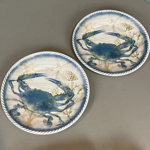 2 Cynthia Rowley Crab Melamine Plates Nautical Beach Dinner Plates - Picture 1 of 8