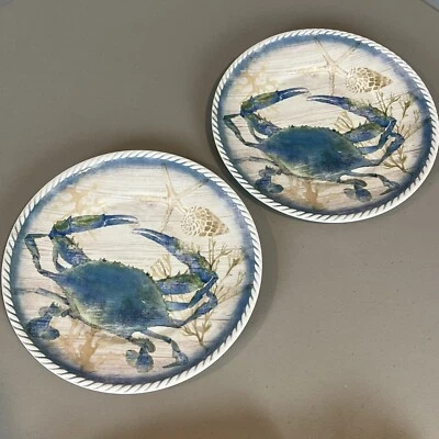 2 platos de cena de melamina cangrejo azul tema náutico playa por Cynthia Rowley Foto 1 de 4