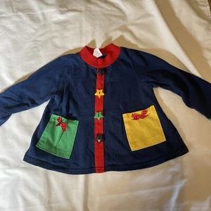 Top vintage Buster marrón para niña azul con colores primarios y botones de estrella 2T - Imagen 1 de 1
