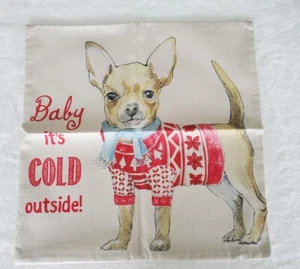  Copricuscino Natalizio Chihuahua Lancio 17,25" x 17,25" Schienale Tinta Unita Chiusura Zip  - Foto 1 di 4