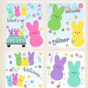 Easter Decorations Colorful Bunny Eggs Flowers Truck Window Clings Stickers Gift - Picture 1 of 12