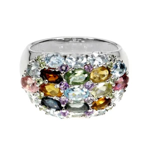 925 Sterling Silver Ring Oval Tourmaline Amethyst Sapphire Topaz Gemstone Size 8 - Picture 1 of 13