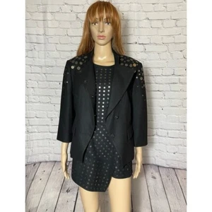 Vivienne Tam Black Wool Blend Embellished Jastine Jacket Top Set Size 12 - Picture 1 of 16