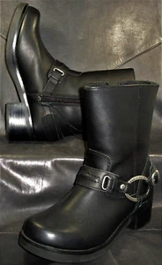 Harley Davidson Christa Harness Damen Schwarz Leder Reißverschluss Stiefeletten Gr. 7 - Bild 1 von 6