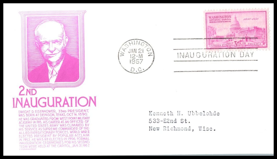 1957 Dwight D. Eisenhower inauguration cacheted C. Stephen Anderson (M5 - Image 1 of 1