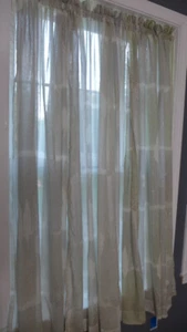 Vorhänge 3 Paneele 54"x63" blau grau weiß botanisches Blatt Stickerei Halbgitter - Bild 1 von 6