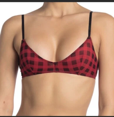 Bralette DKNY Malla Sin Alambres Correas Ajustables Rojo Rubí Cuadros Talla Mediana Nuevo con Etiquetas Foto 1 de 4