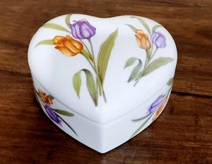 Limoges France Porcelain Floral Puff Heart Trinket Box, Vintage - Picture 1 of 6