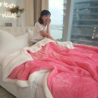 Dicker Sherpa Fleece Decke Flannell Koralle samt Warm Steppdecke Sofabett - Bild 1 von 4