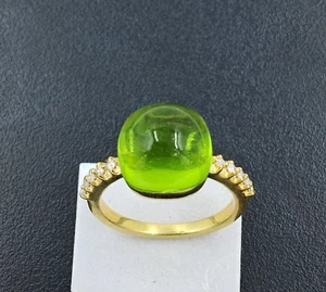 Peridot Cabochon Ring With Moissanite 925 Sterling Silver Gold Plated Jewelry - Picture 1 of 9