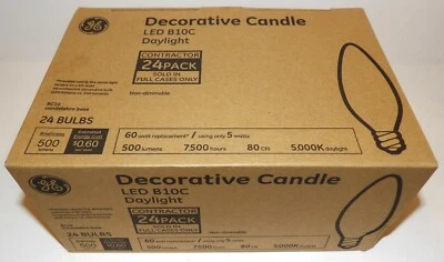 NIB GE 24 PACK DECORATIVE CANDLE LED B10C DAYLIGHT 60W CANDELABRA BASE BULBS - Image 1 of 4
