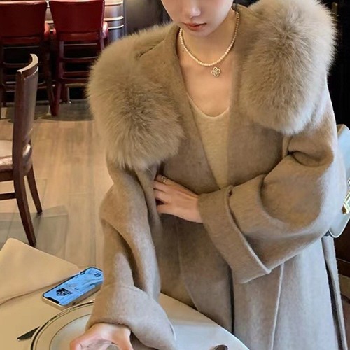 OFF WHITE Cappotto lungo donna lana media lunghezza j trench pelliccia collo outdoor con cappuccio moda 2025