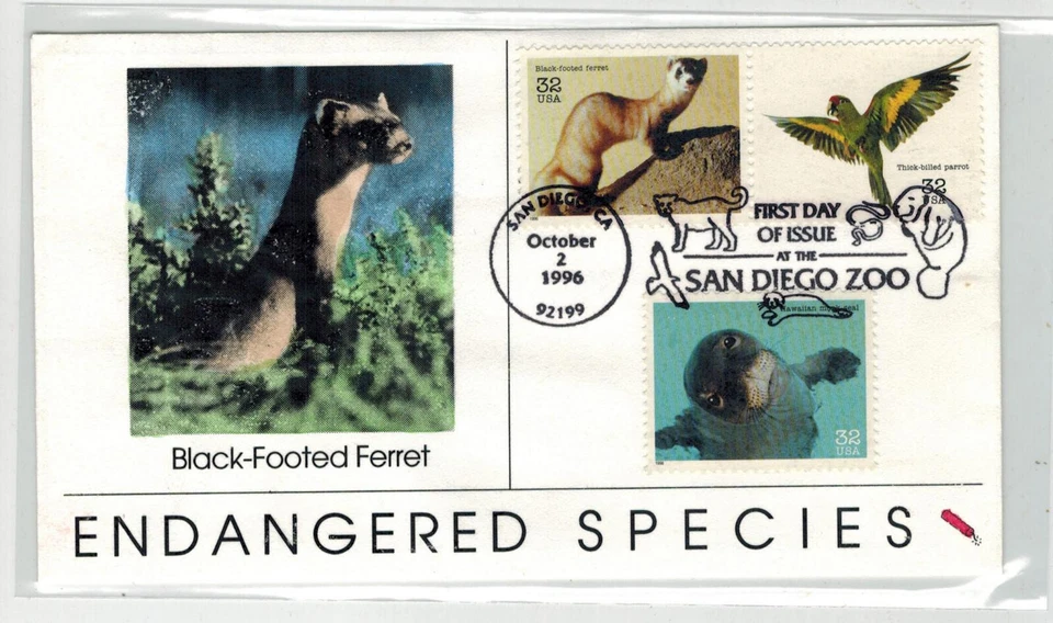 DYNAMITE HANDPAINTED / TINTED ENDANGERED SPECIES 3 STAMPS & BLACK FOOTED FERRET - Image 1 of 1