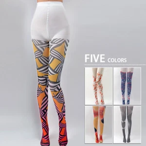 Women Girl 3D Geometric Printed Pantyhose Gradient Color Tights Stockings - Picture 1 of 17
