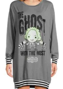 WARNER BROTHERS GRAY BLACK WHITE GHOST WITH THE MOST BEETLEJUICE SLEEPSHIRT 2X - Picture 1 of 9