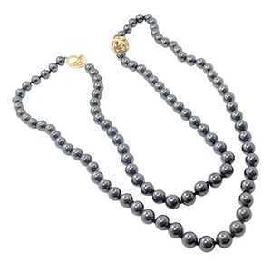 Authentic! Angela Cummings 18k Yellow Gold Hematite Bead 38" Long Necklace 1988 - Picture 1 of 9