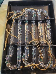 6er Set strukturierte Zuckerstange mundgeblasene Glas Ornamente - Bild 1 von 2