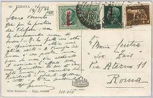ITALIA RSI - storia postale: CARTOLINA spedita ESPRESSO 1944 tariffa 1,55 Lire - Picture 1 of 1