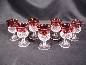 Tiffin Franciscan Kings Crown Ruby Flashed Top Wine Glasses Group of 7 - Picture 1 of 10
