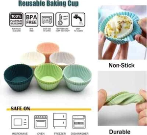 Reusable Silicone Cupcake Baking Cups 24 Pack, Large, Multicolor(New Upgrade) - Picture 1 of 7