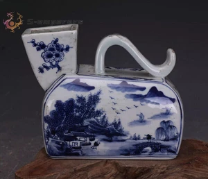 6,7" China blau und weiß Porzellan Handmalerei Hügel Wasser Landschaft Wasserkocher - Bild 1 von 8