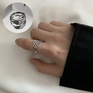Ring 925 Skeleton Adjustable Hand Jewellery Thumb Gift Silver Womens - Picture 1 of 8