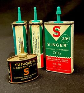 Lot of 4 Vintage Singer Sewing Machine Oilers. 1 Mint, 3 Good. GREAT DEAL!
