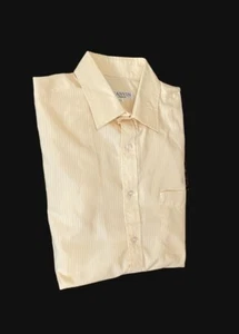 LANVIN PARIS YELLOW PINSTRIPE COTTON BUTTON DOWN SHORT SLEEVE SHIRT 15.5 L - Picture 1 of 7