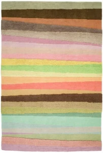 RARE DESIGNER HAND KNOTTED AREA RUG SCANDINAVIAN STRIPES 100% WOOL 6'X9' NEW - Picture 1 of 1