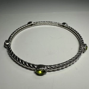 Judith Ripka 15.1g Sterling Silver Green Peridot Twist Rope Bangle Approx 7 1/2” - Picture 1 of 7