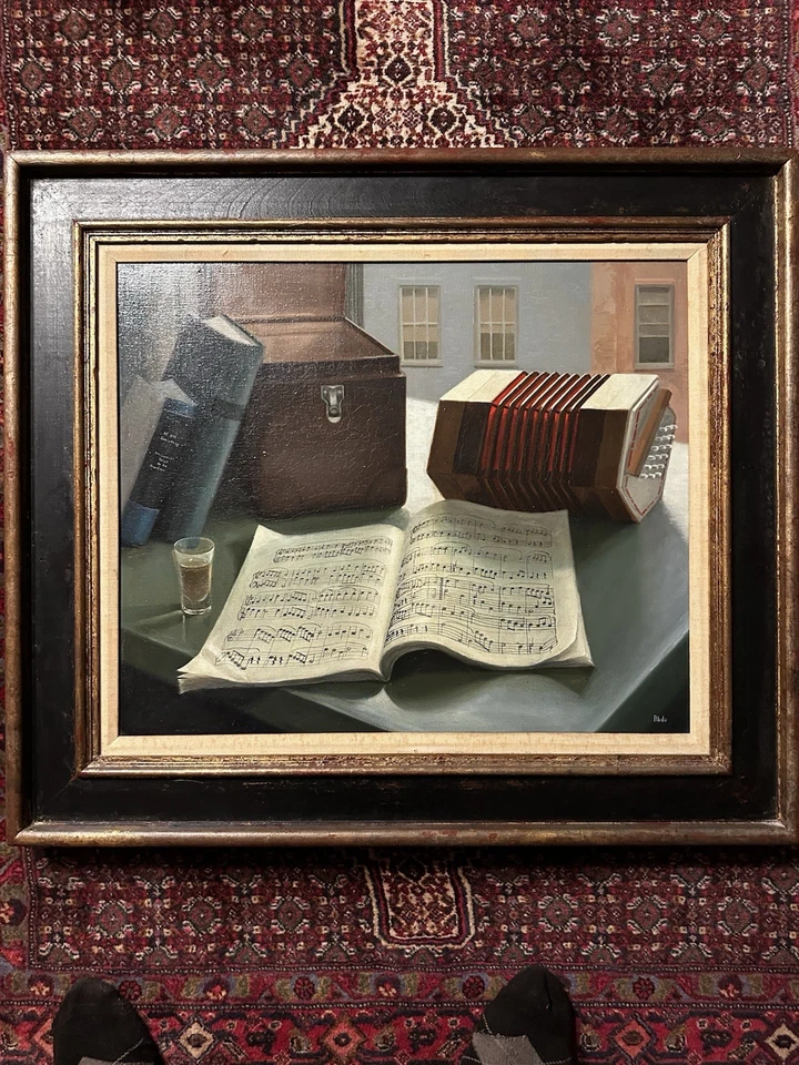 Acordeón musical pintura al óleo bodegón bellas artes de mediados de siglo FIRMADO ABDO. Foto 1 de 4