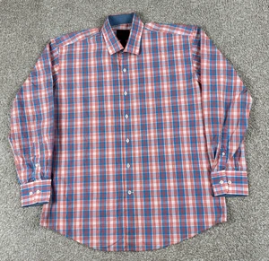 Linea Uomo Shirt Mens Large Pink Blue Plaid Button Up Long Sleeve Casual - Picture 1 of 8