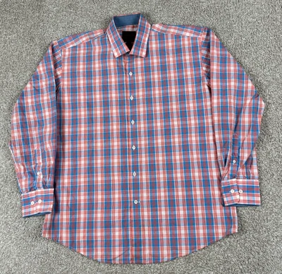 Linea Uomo Shirt Mens Large Pink Blue Plaid Button Up Long Sleeve Casual - Image 1 of 4