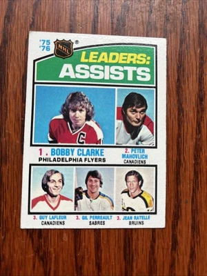 1976 TOPPS BOBBY CLARKE #2 ASSISTS MAHOVLICH GUY LAFLEUR PERREAULT RATELLE HOF - Image 1 of 2