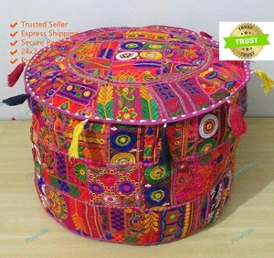 Indian Floral Ottoman Yoga Pouf Cover Footstool Pouffe Ethnic Decor - Picture 1 of 8